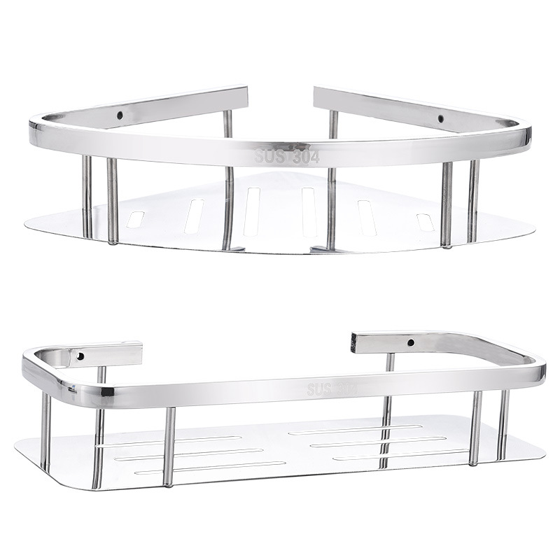 Triangular 304 stainless steel corner storage in the bathroom, corner rack for washroom and bathroom, wall-mounted Item Picture
