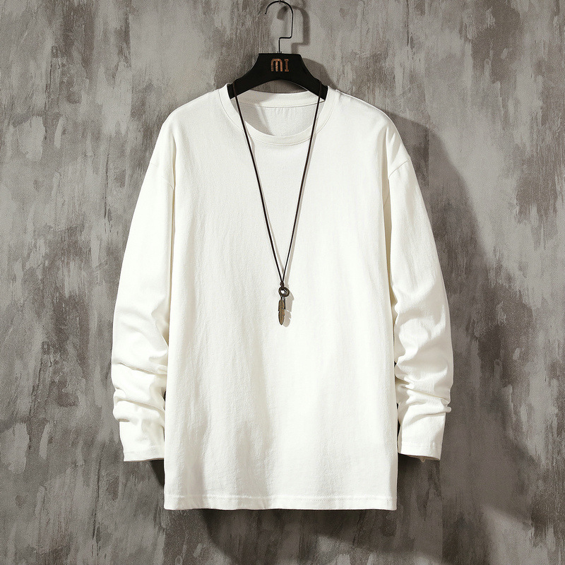 Chunmian Men's long-sleeved T-shirt 2022 Spring and Autumn New Style trendy loose clothing Solid color body T-shirt large size base layer Innerwear details Picture