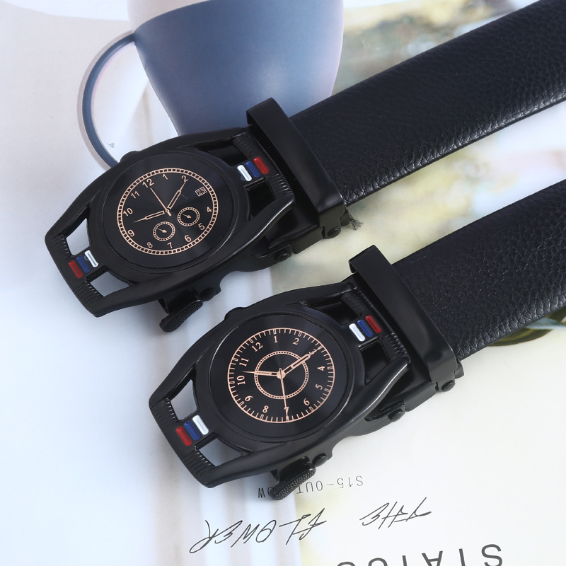 Leather Belt Men's Leather Automatic Iron Buckle Business Korean Belt Creative Leisure All-In-One Wear-Resistant Gift Belt Wholesale details Picture