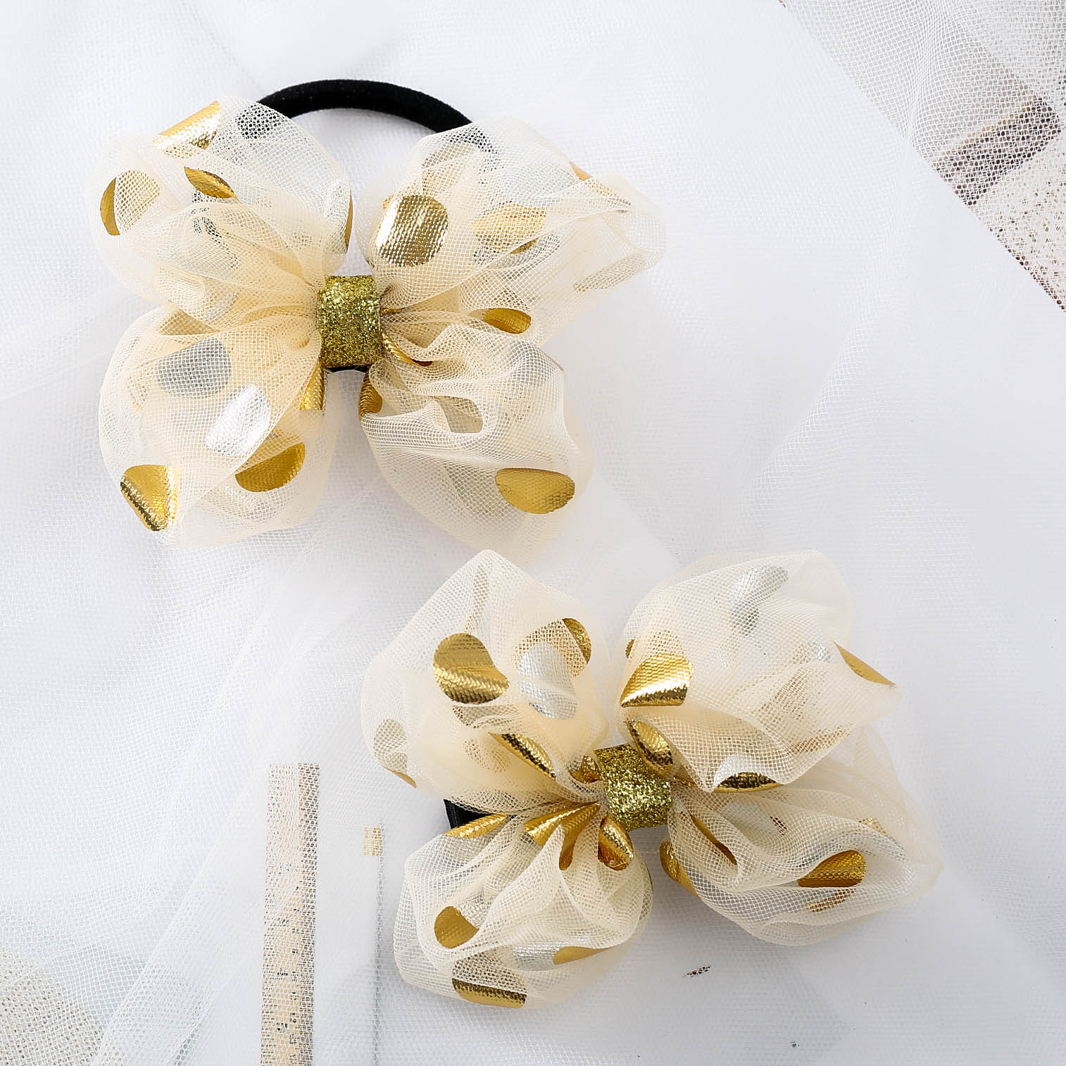 Korean Yarn Children's Hair Accessories Atmospheric Hot Gold Polka Dots Girls Hair Clip Edge Clip Bow Primary School Hair Circle Hair Tie