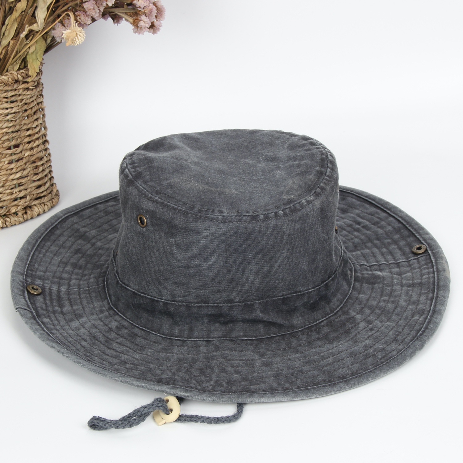Cotton washed fisherman's hat Outdoor basin hat Benny hat shade large cornice hat Large size windproof rope Travel hat Fishing