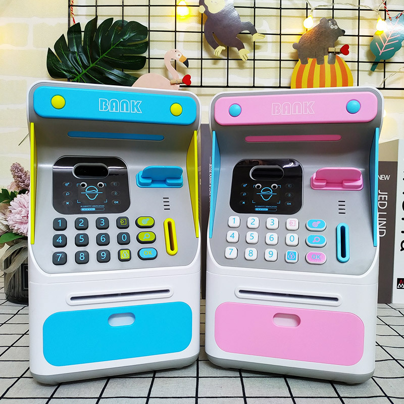 New simulated face atm piggy bank, children's password, music roll coin, ATM card insertion, voice broadcast piggy bank Application Scenario