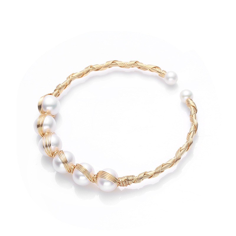 European and American natural freshwater pearl 14K gold-plated wound bracelet, six-pearl cross-wound straight row bracelet for women Specification image