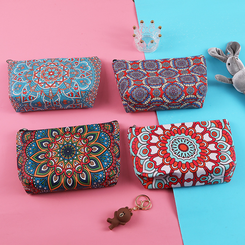 Vintage Creative Pu Makeup Bag Printed Ladies Travel Portable Storage Large Capacity Makeup Bag Foreign Trade Wholesale