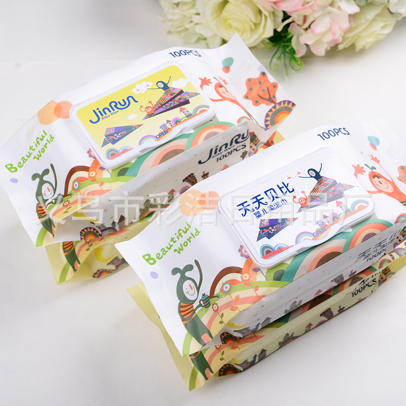 Foreign Trade Hot Super Soft Baby Wipes Baby Soft Wipes Wholesale Newborn Hand And Mouth Wet Wipes 100 Draw With Cover