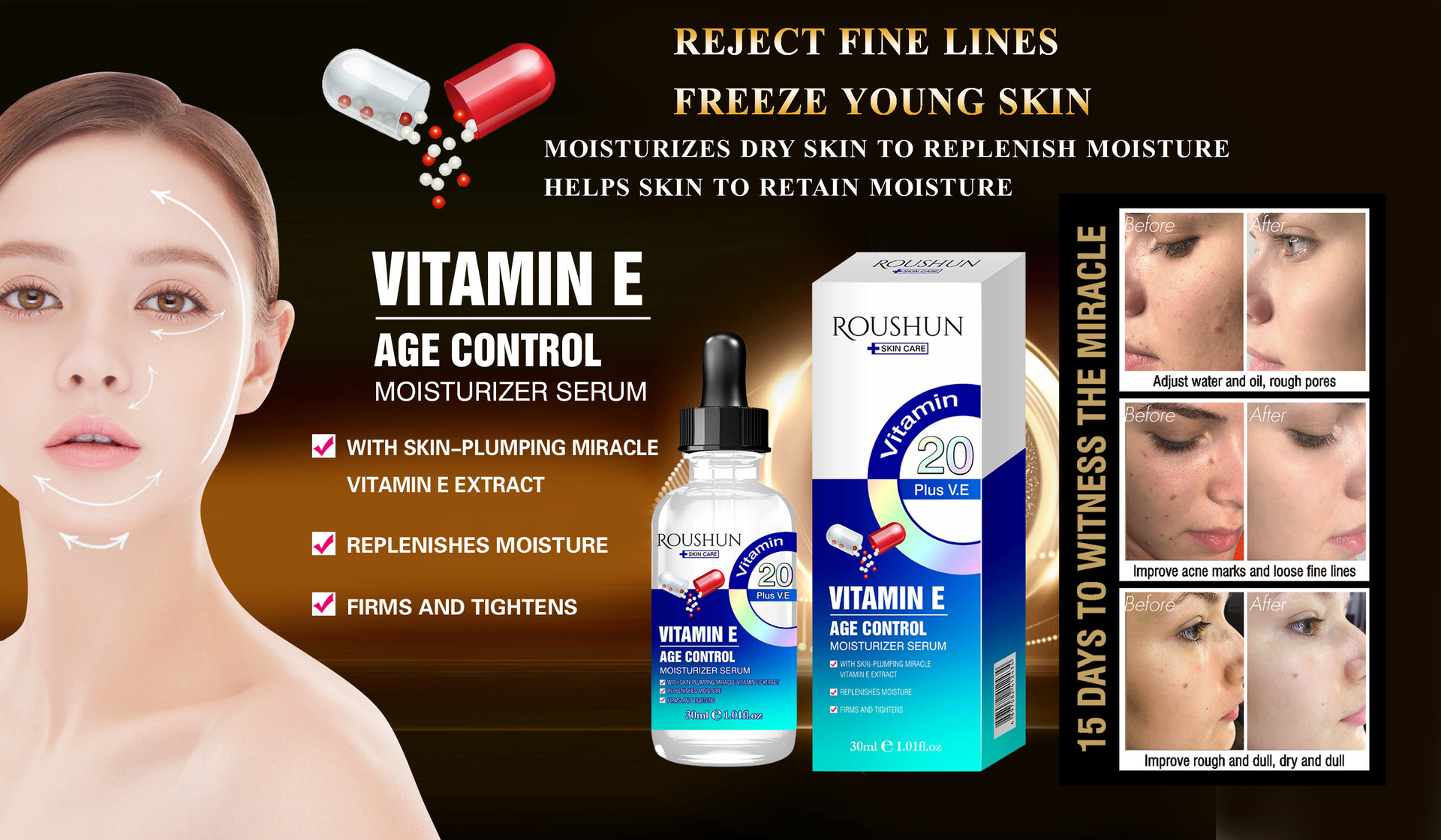 ROUSHUN Age Control Vitamin 20 Serum年龄控制维生素20精华液详情图3