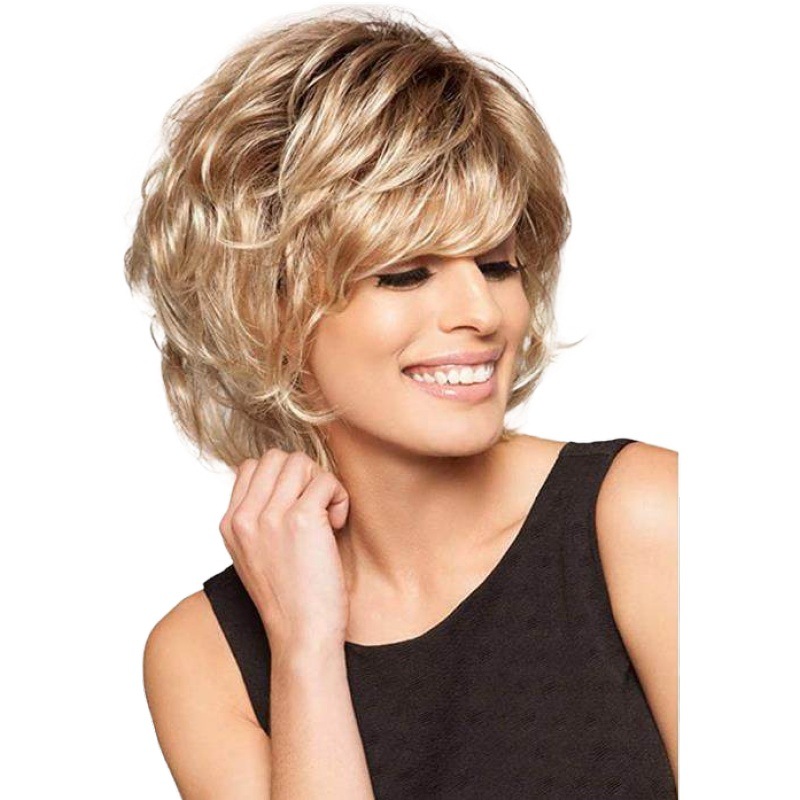 Direct wholesale from the manufacturer: European and American star-style women's wigs with gradient and mixed-color short hair, golden curly hair, and fluffy wigs Specification image