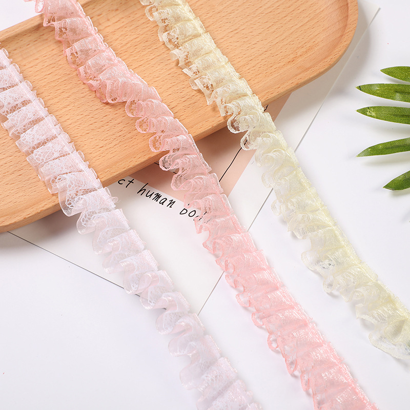 2.5cm双层蕾丝花边 服装内衣辅料镂空褶皱头饰发饰饰品配件批发