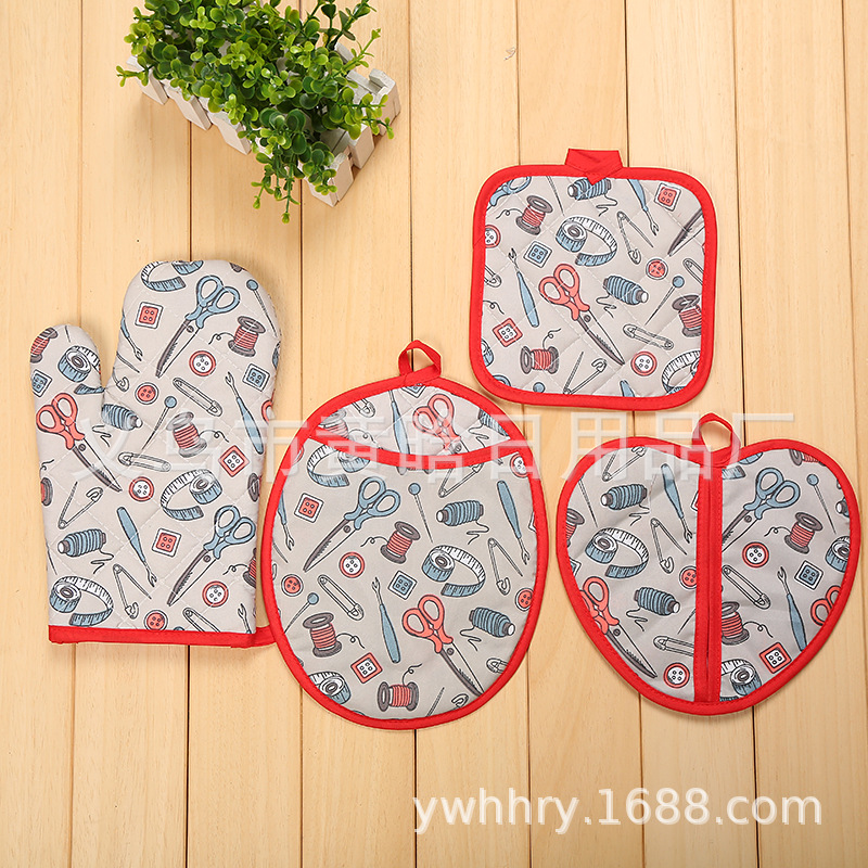 【LOVELY HOME】 】 Heat insulated microwave oven gloves High temperature resistance skewer barbecue 4-piece thickened oven baking gloves 4PCS details Picture
