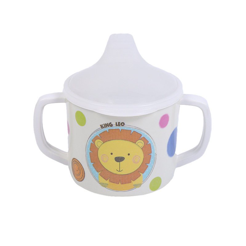 Manufacturers Directly Supply Baby Cute Cartoon Pattern A5 Pure Melamine Baby Suction Cup Double Handle Water Cup Item Picture