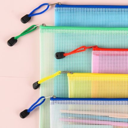 a4 transparent grid file bag, transparent hand-held waterproof large-capacity file bag, stationery storage, colorful zipper bag