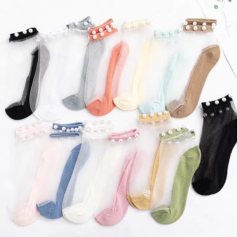 Calcetines influencers encaje mujer calcetines barco encaje raso invisible verano slim calcetines perla malla seda cristal transparente Application Scenario
