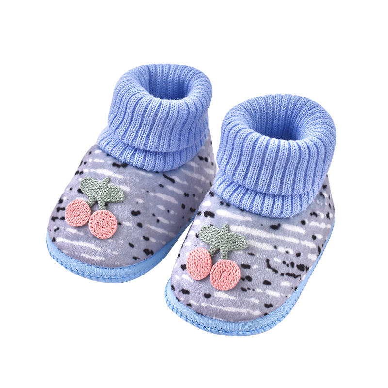 Winter Baby Warm Cotton Shoes Cute Cartoon Cherry Walking Shoes Non-Slip Woven Baby Shoes Manufacturers Wholesale Item Picture