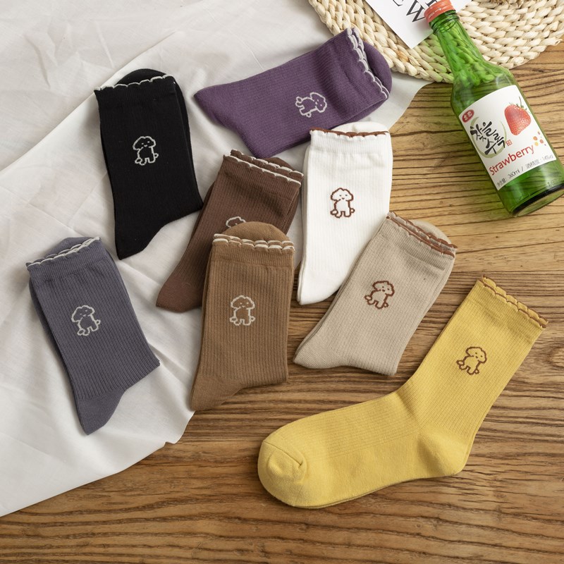 Women's mid-calf socks, autumn and winter lace, Japanese cute puppy, ins trendy school style, long pile socks, factory wholesale details Picture
