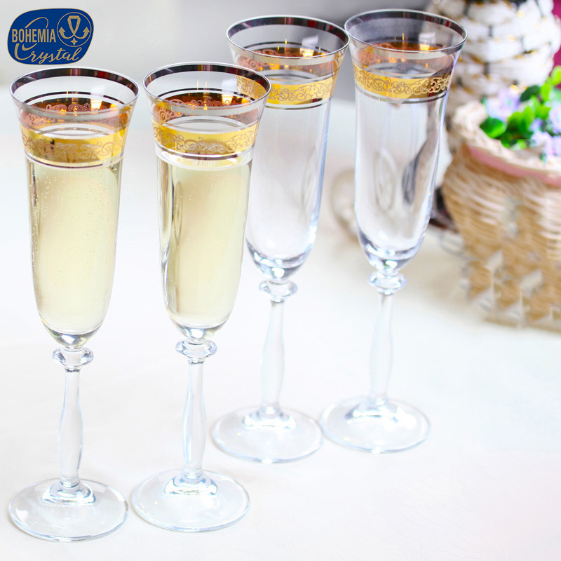 highquality crystal champagne cups with goldline高档水晶香槟杯描金香槟杯详情图1