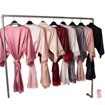 Wedding party lace Bridesmaid dressing gown Bridal gown matte satin lace gown A9007 plus size