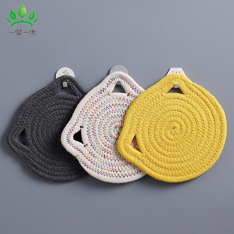 Manufacturers Directly Supply Cotton Rope Placemat Can Hang Cat Ears Shape Cotton Thread Placemat Heat Cat Insulation Cushion Coaster