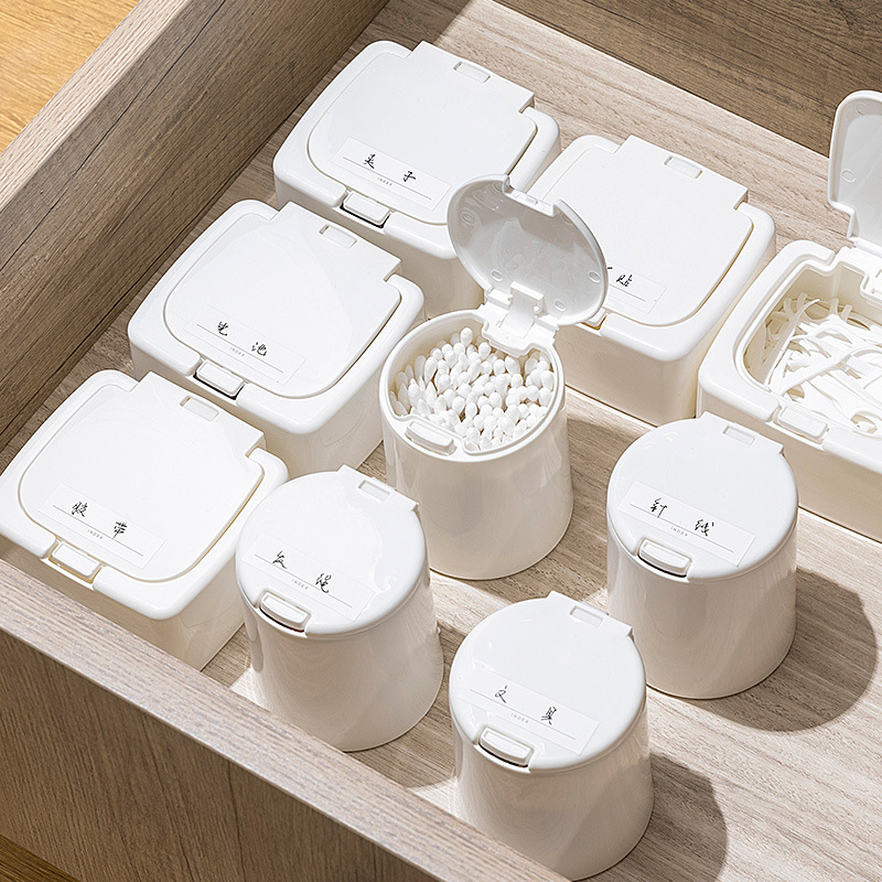 Convenient desktop button-type storage box with lid, small item clips, cotton pad storage box, Japanese-style pop-up lid mini storage box Specification image