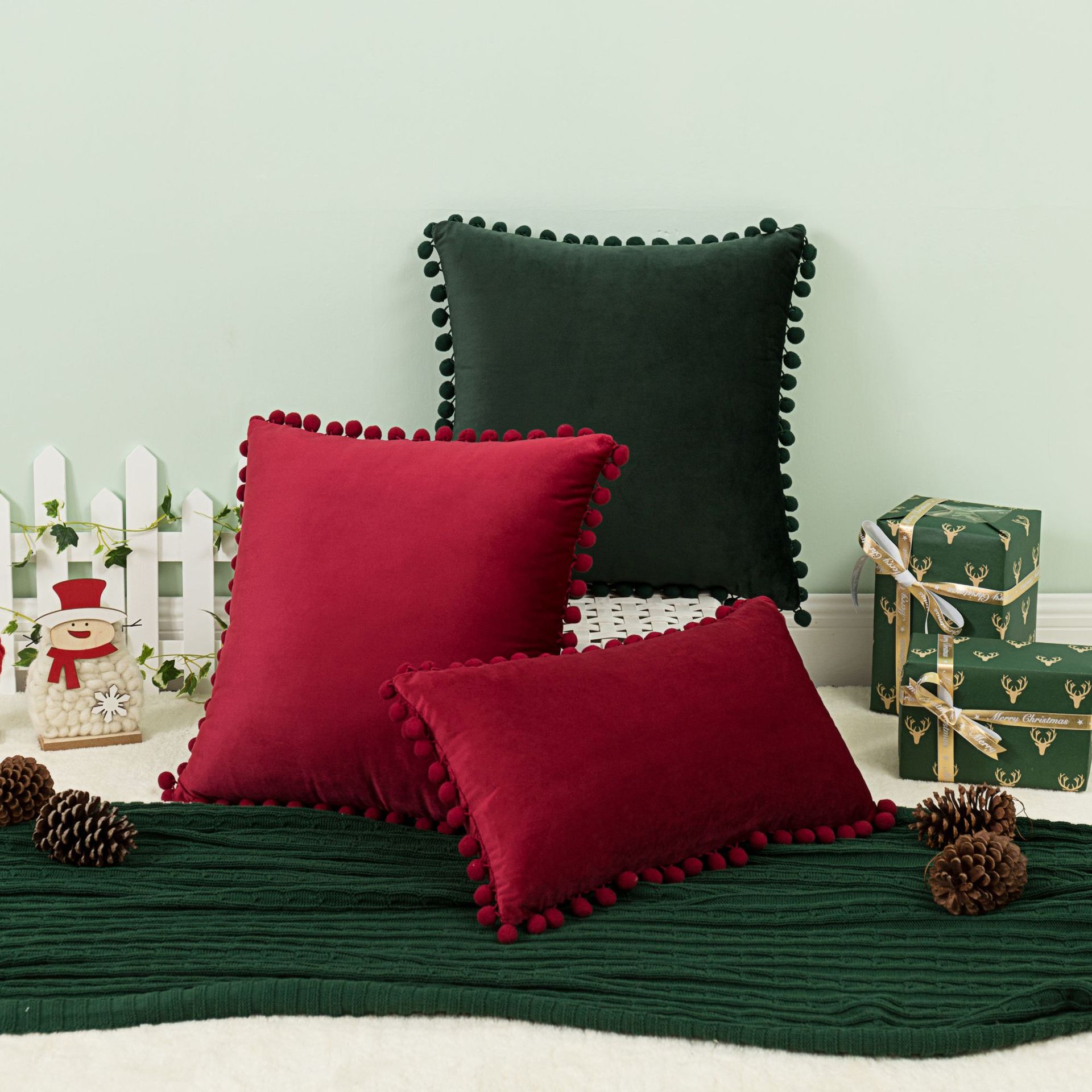 Cross-border InS-style velvet ball pillowcase, Nordic simple solid color cushion cover, Christmas sofa pillow cover