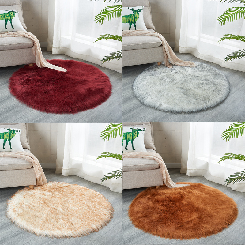 Manufacturers Supply Plush Carpet Living Room Bedroom Office Circular Carpet Mat Modern Simple Imitation Wool Carpet details Picture