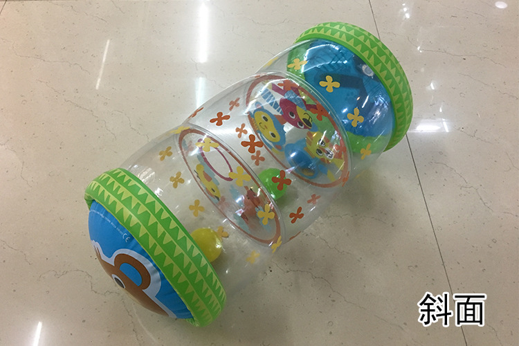 Cartoon inflatable crawling roller with built-in bell rolling ball, pvc inflatable baby walking ball educational toy in stock pic 4