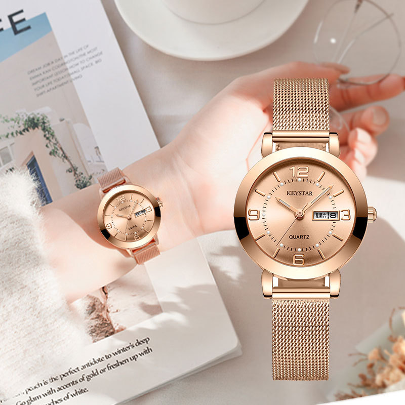 A cross-border bestseller of a popular women's watch, a simple, waterproof, luminous, dual calendar, non-mechanical, and fully automatic Korean version
