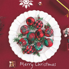 圣诞吊球新品圣诞球挂件5CM红绿麻布包粘松针叶圣诞球盒装吊球装饰品