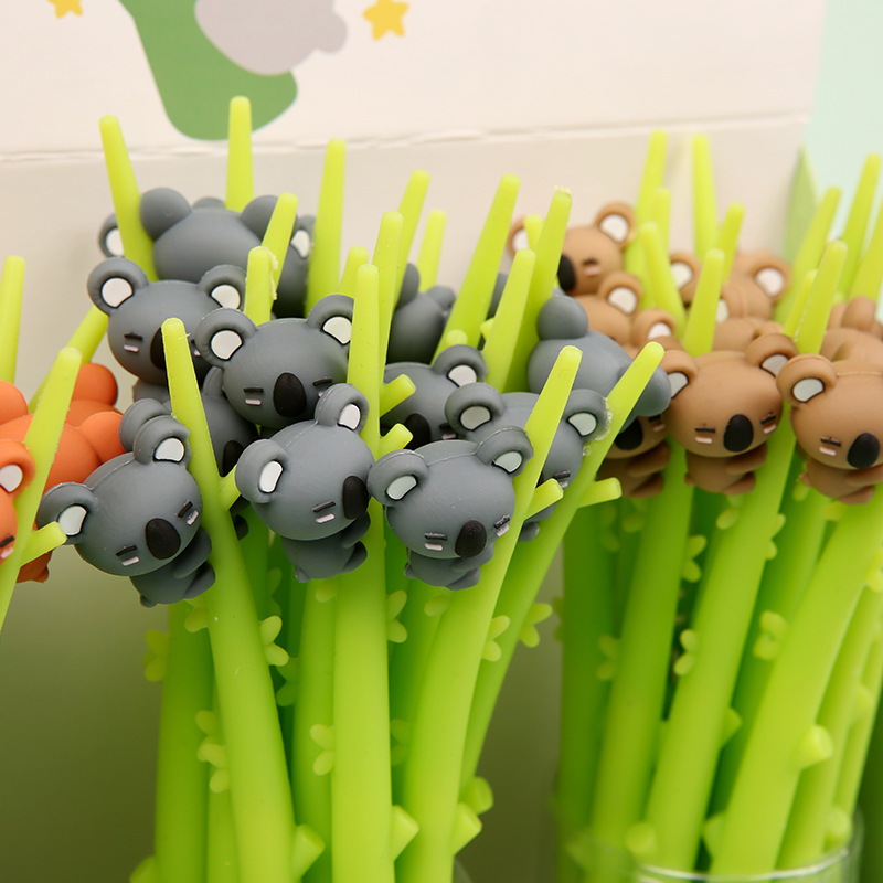 New creative and cute stationery pens, koala hugging branches, student gel pens, silicone cartoon custom factory wholesale details Picture