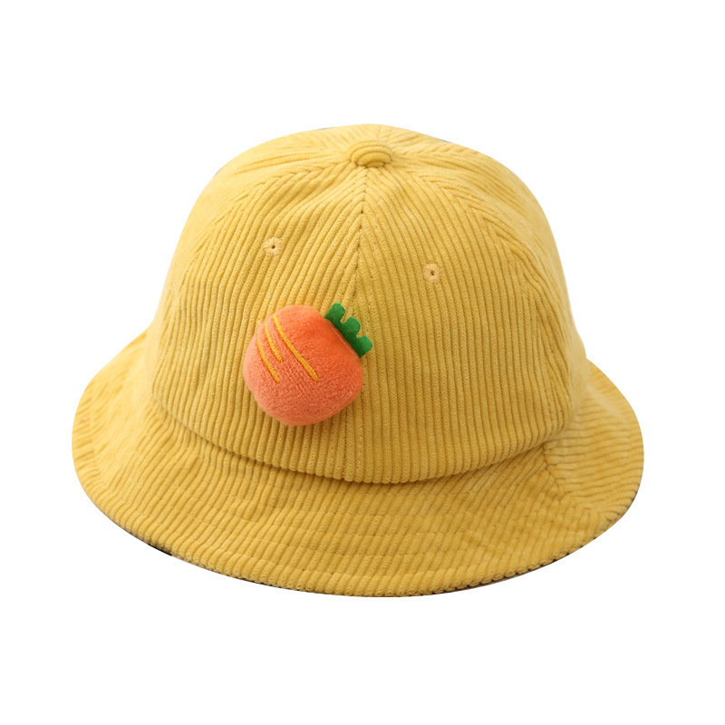 Children's fisherman hats, corduroy basin hats for boys and girls in autumn and winter, warm children's sun hats, cartoon cute spring and autumn hats Item Picture