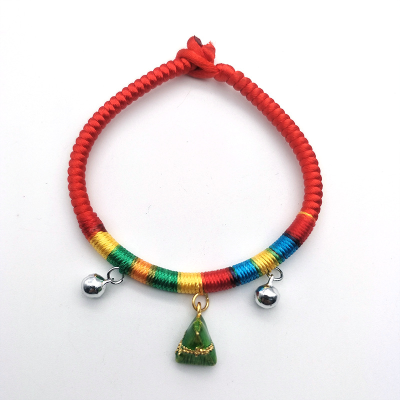 Retro ethnic style alloy oil-dripping small zongzi, Dragon Boat Festival colorful bracelet pendant, five-color string and rope accessory Application Scenario