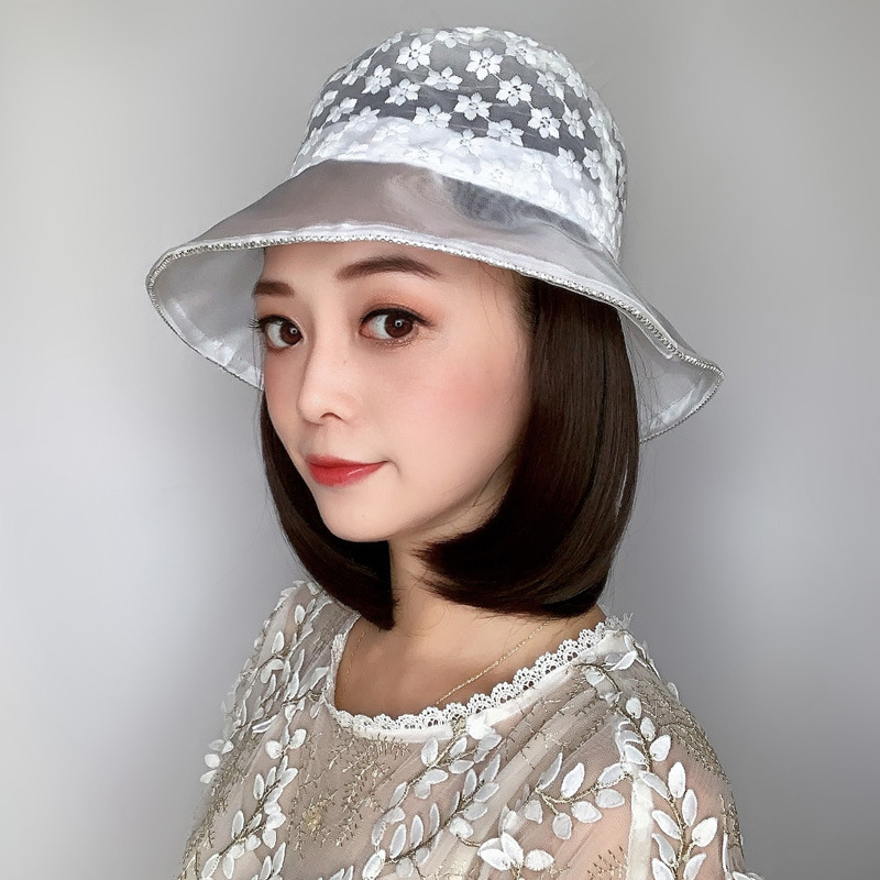 Summer new hat integrated wig fragrant wind pearl lace fisherman hat wig hat can be removed long straight hair Specification drawing