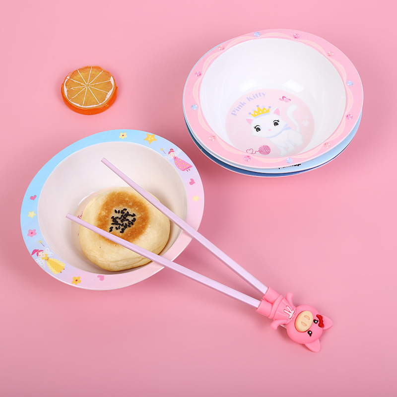 Wholesale Melamine Tableware Round Bowl Japanese-Style Bowl Household Tableware Kindergarten Children's Chopsticks Can Be Customized Logo Specification drawing