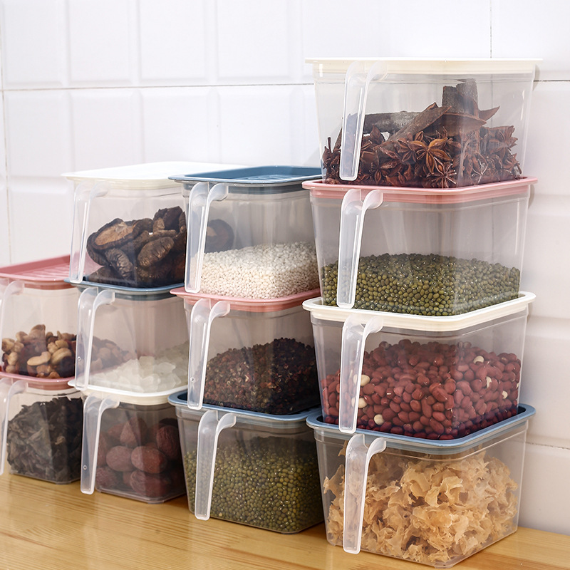 Transparent sealed box, plastic lid preservation box with handle, grain and cereal storage box, food freezing sealed box 0750 Specification image