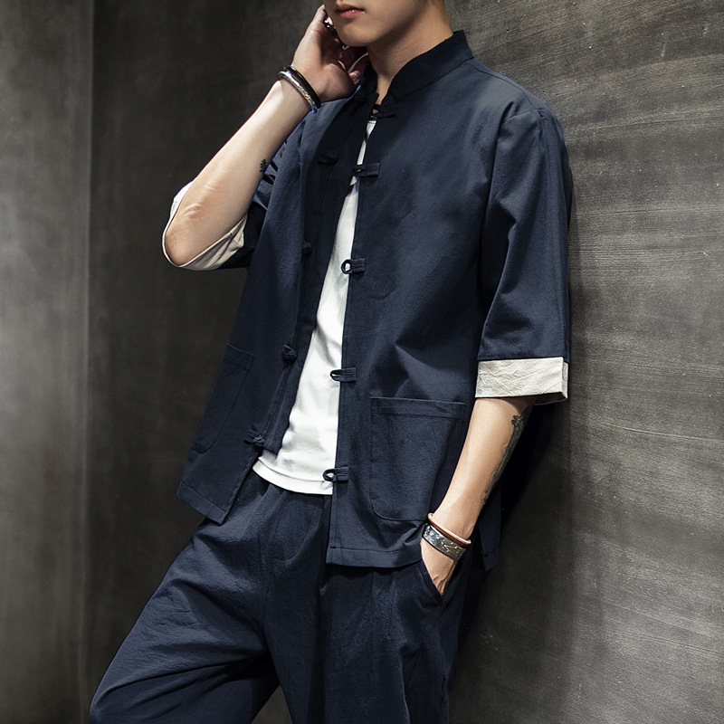 2020 Summer New Chinese Style Cotton And Linen Tray Buckle Tang Suit Men's Retro Large Size Fashion Linen Men's Casual Coat Application Scenario