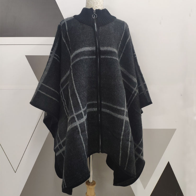 Canaan Spot Foreign Trade Europe And The United States Cross-Border Zipper Cloak Quality High Collar Slit Men's And Women's Plaid Shawl Blanket Wholesale Application Scenario