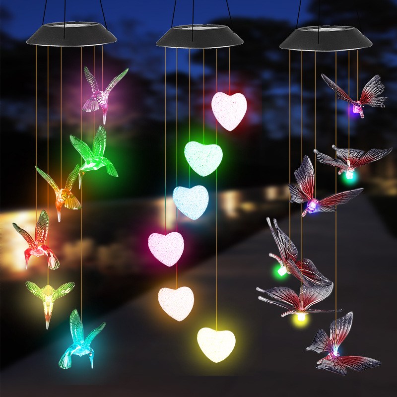 New Outdoor Solar Wind Chime Lights Led Colorful Gradient Hummingbird Butterfly Eva Ball Garden Wind Chime Christmas Gift Specification drawing