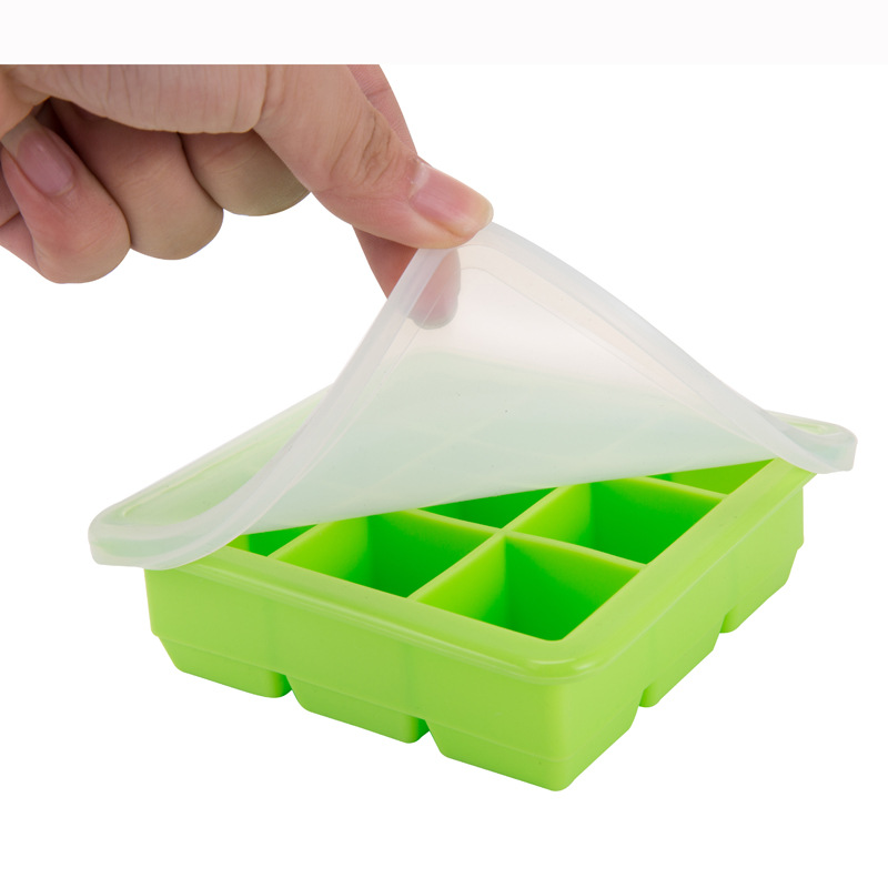 食品级硅胶带盖冰格 方形9孔硅胶婴儿辅食盒 家用冻冰块制冰盒图