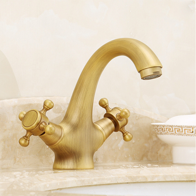 All Copper Hot And Cold Water Faucet European-Style Antique Faucet Bathroom Gold Washbasin Faucet Double Single-Hole Faucet Specification drawing