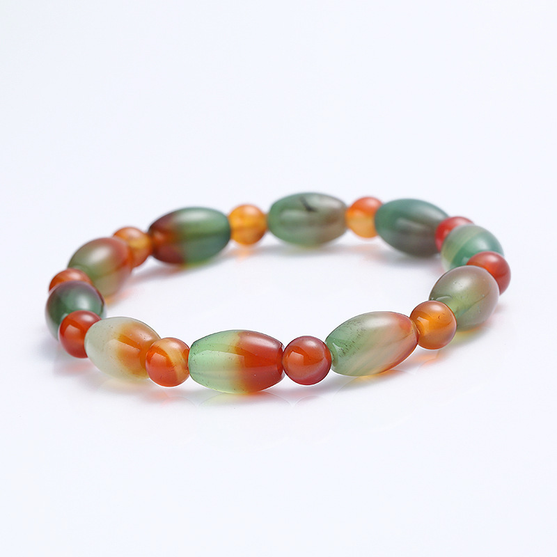 Natural seven-color peacock agate bracelet, rice beads, single circle red agate bracelet, best friend crystal couple jewelry wholesale details Picture