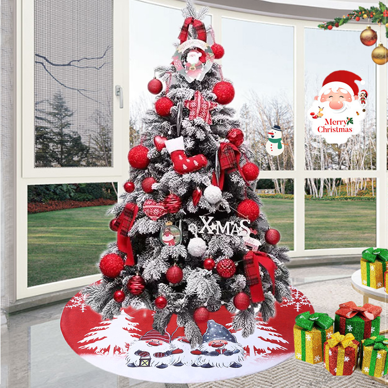 新款圣诞装饰117CM卡通印刷无脸老人树裙圣诞树底部装饰圣诞树裙
