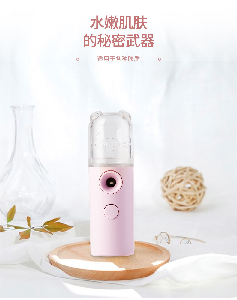 夏季便携式纳米脸部加湿喷雾器 手持补水仪美容迷你幸运猪
