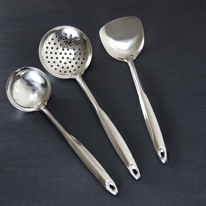 Source Stainless Steel Kitchenware Hotel Supplies Hollow Handle Thickened Large Slotted Spoon Cooking Spatula 3-Piece Set details Picture