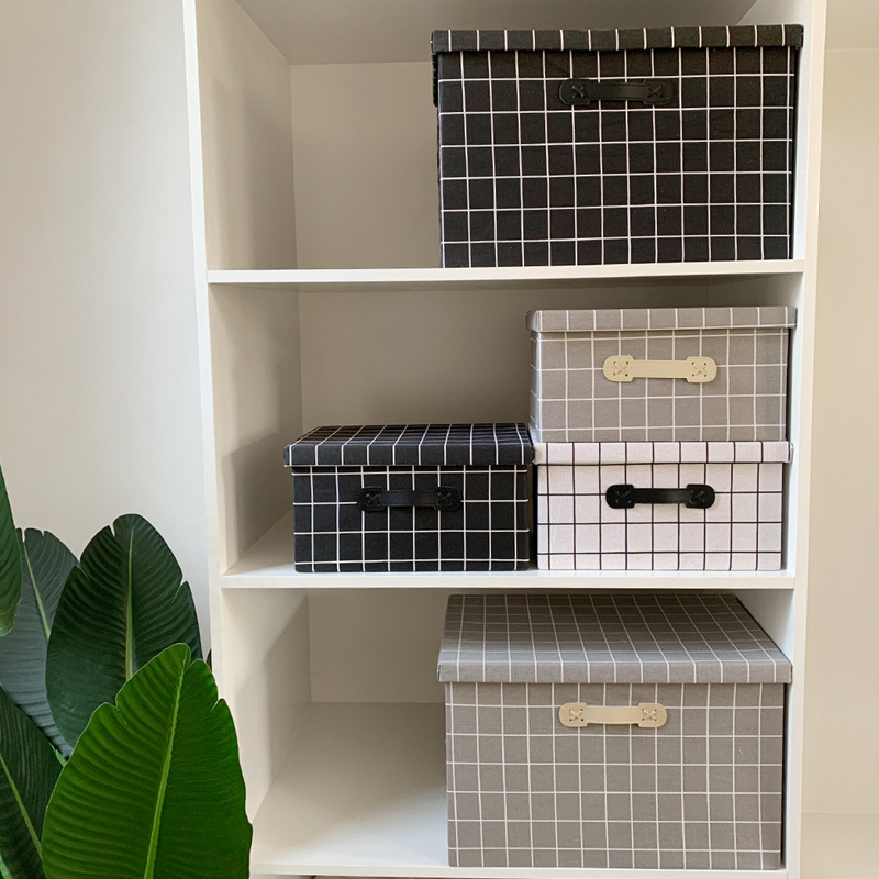 Collapsible fabric with cover desktop storage box Student books snacks storage basket Clothes underwear closet organizer