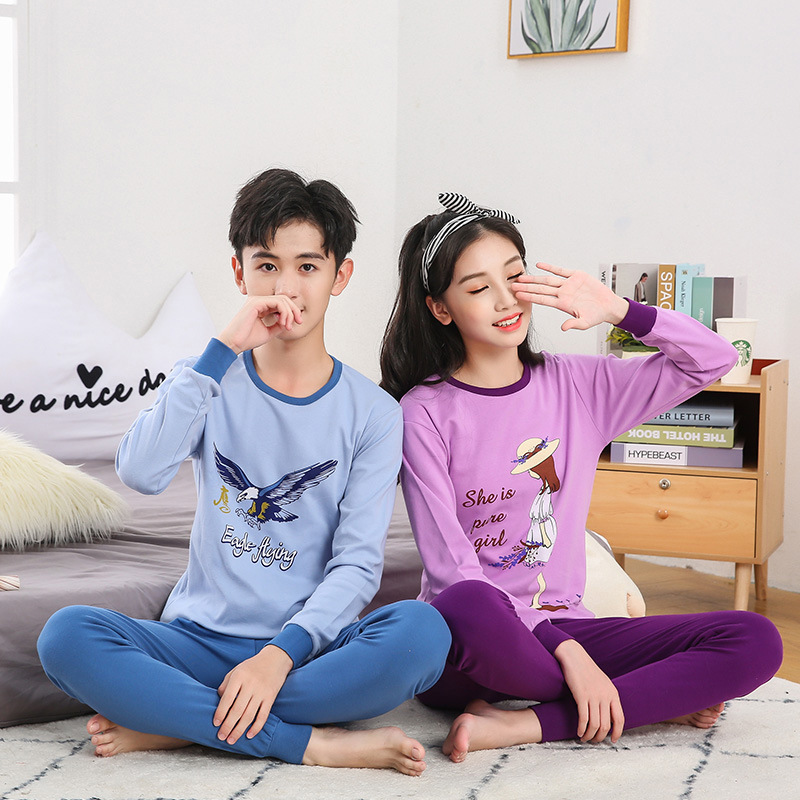Zhongda Children's cotton underwear sets, boys' and girls' long Johns and long pants, children's clothing, middle school students' home base shirts wholesale