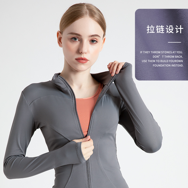 New sports jackets, women's spring and autumn fitness wear, stand-up collar casual running jacket, quick-drying tight yoga top Specification image
