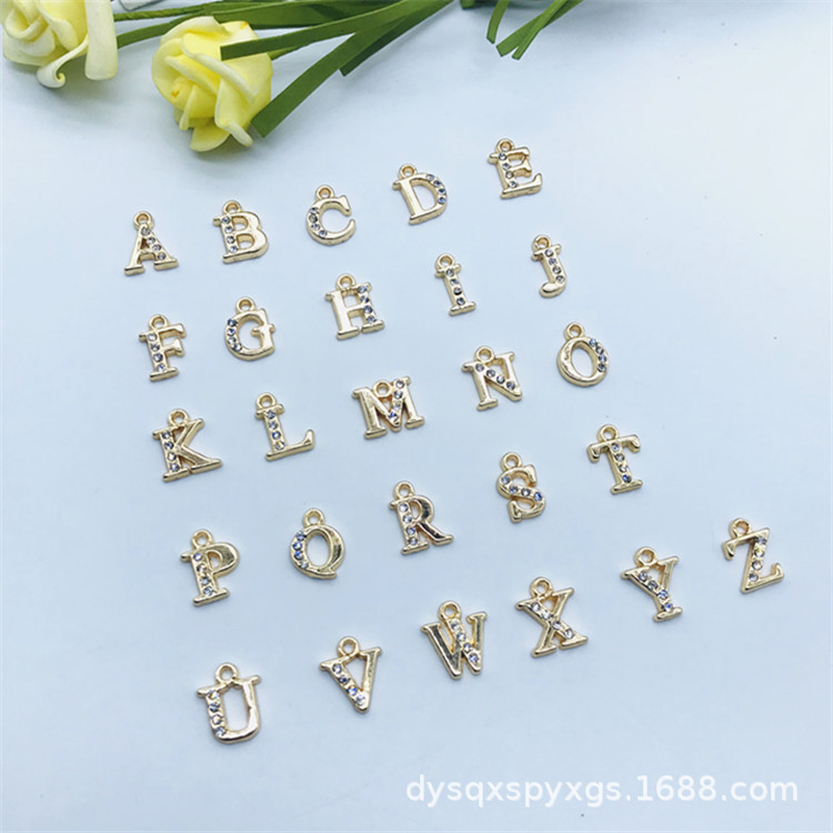 DIY jewelry accessories, oil-dripping alloy, multiple colors, double-sided English letter and number pendants in stock for wholesale Specification image