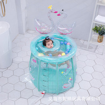 家用可折叠充气婴儿游泳桶 卡通可爱PVC透明洗澡桶小朋友浴缸池