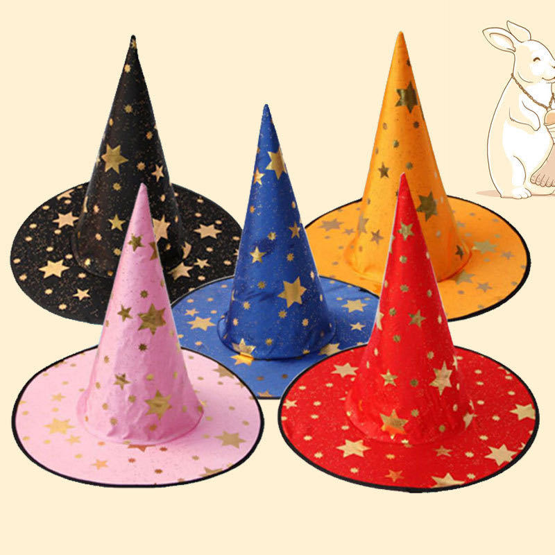 万圣节五星帽子万圣节装饰装扮道具派对道具魔术师尖顶帽印花帽