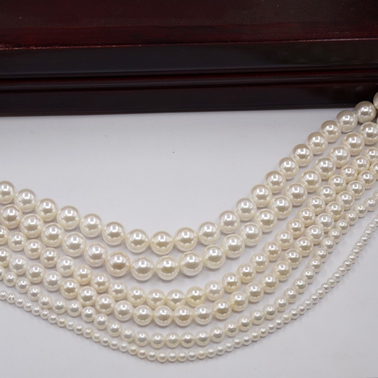 3-12 Natural shell beaded imitation pearl white round bead sweater chain Loose bead bracelet necklace wholesale accessories Item Picture