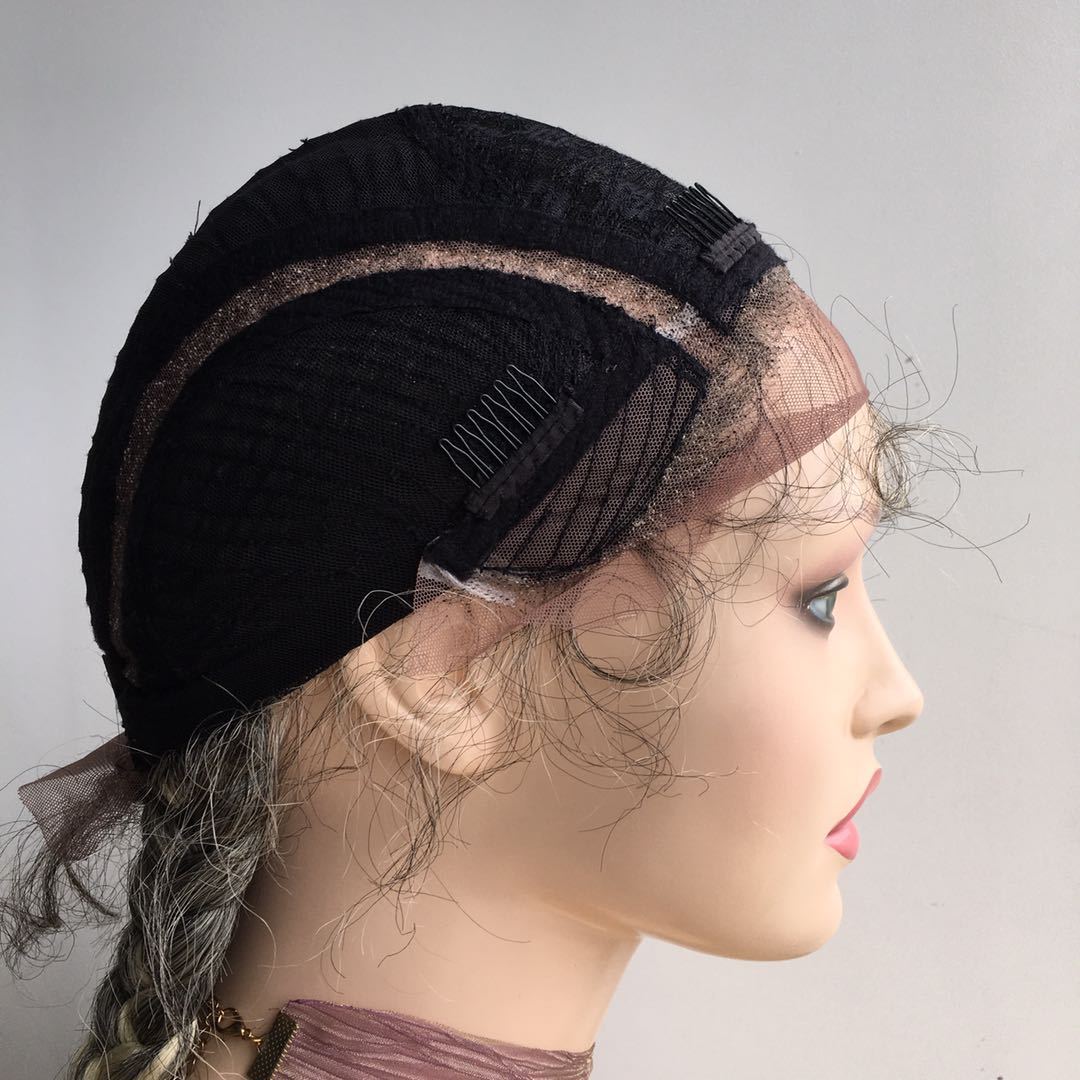 Foreign trade European and American fashionable chemical fiber wig, women's red and brown long hair double braids high-temperature silk head cover LM060 Item Picture